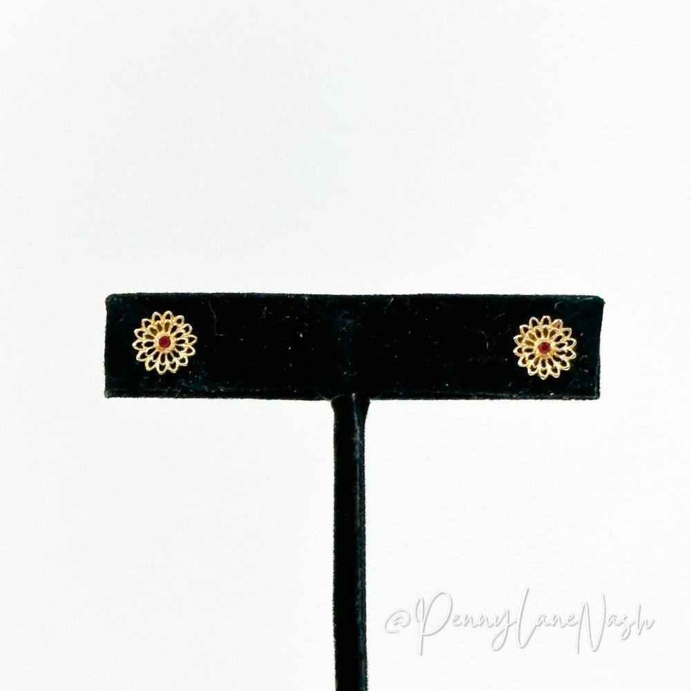 Vintage Mini Delicate Flower with Single Stone Earrings